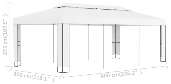 Sjenica s dvostrukim krovom 3 x 6 m bijela - Bijela / 3 x 6 m