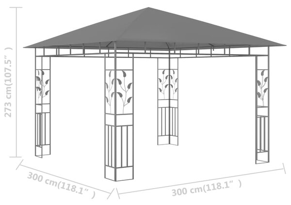 Sjenica s mrežom protiv komaraca 3x3x2,73 m antracit 180 g/m² - Antracitno siva / 3 x 3 x 2.73 m