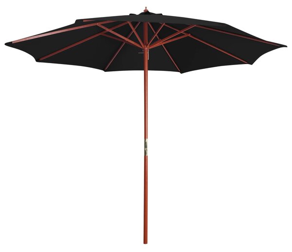 Suncobran s drvenim stupom 300 x 258 cm crni - Crna / N/A