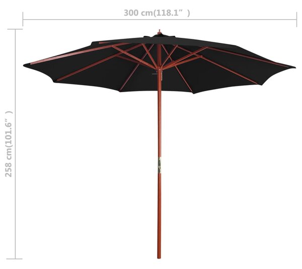 Suncobran s drvenim stupom 300 x 258 cm crni - Crna / N/A