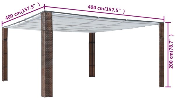 Sjenica s krovom od poliratana 400 x 400 x 200 cm smeđa i krem - Smeđa / 400 x 400 x 200 cm