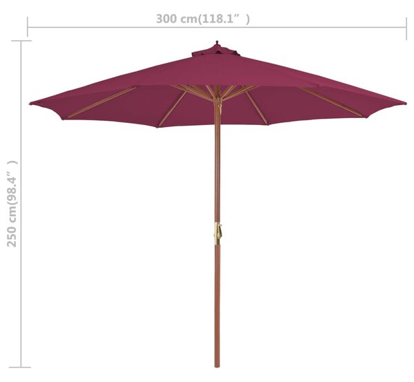 Vrtni suncobran s drvenom šipkom 300 cm bordo - Crvena / N/A