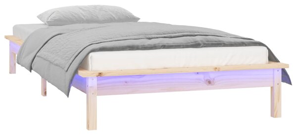 LED okvir kreveta 75 x 190 cm za jednu osobu od masivnog drva - Smeđa / 75 x 190 cm