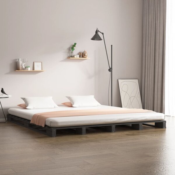 Krevet od paleta sivi 120x190 cm od masivne borovine bračni - Siva / 120 x 190 cm