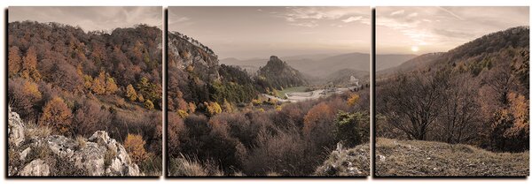 Slika na platnu - Jesenski pejzaž na zalasku sunca, Slovačka, Vrsatec - panorama 5260FC (120x40 cm)