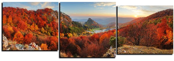 Slika na platnu - Jesenski pejzaž na zalasku sunca, Slovačka, Vrsatec - panorama 5260D (90x30 cm)