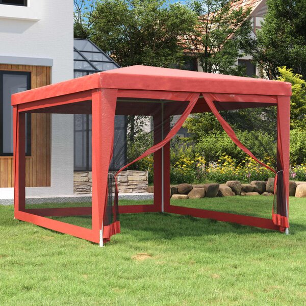 Šator za zabave s 4 mrežasta bočna zida crveni 3 x 4 m HDPE - Crvena / 3 x 4 m