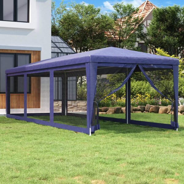 Šator za zabave s 8 mrežastih bočnih zidova plavi 3 x 9 m HDPE - Plava / 3 x 9 m