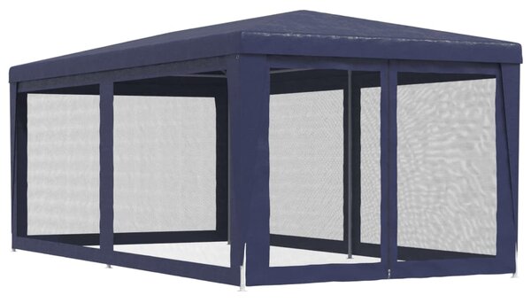 Šator za zabave sa 6 mrežastih bočnih zidova plavi 3 x 6 m HDPE - Plava / 3 x 6 m