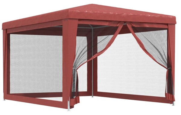 Šator za zabave s 4 mrežasta bočna zida crveni 3 x 4 m HDPE - Crvena / 3 x 4 m