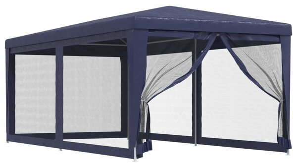 Šator za zabave sa 6 mrežastih bočnih zidova plavi 3 x 6 m HDPE - Plava / 3 x 6 m