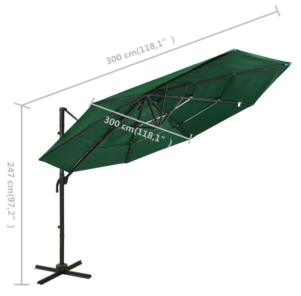 Vrtni suncobran s 4 razine i aluminijskim stupom 3 x 3 m zeleni - Zelena / N/A