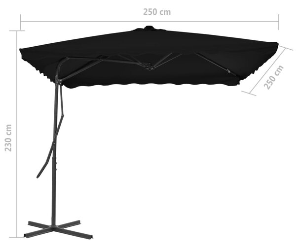 Vrtni suncobran s čeličnim stupom crni 250 x 250 x 230 cm - Crna / N/A