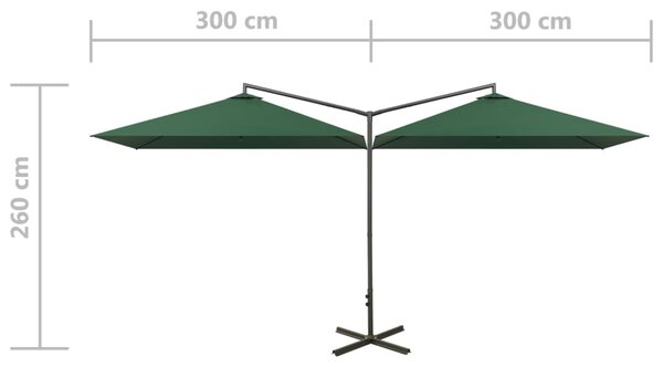 Dvostruki vrtni suncobran s čeličnim stupom zeleni 600 x 300 cm - Zelena / N/A