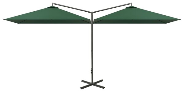Dvostruki vrtni suncobran s čeličnim stupom zeleni 600 x 300 cm - Zelena / N/A