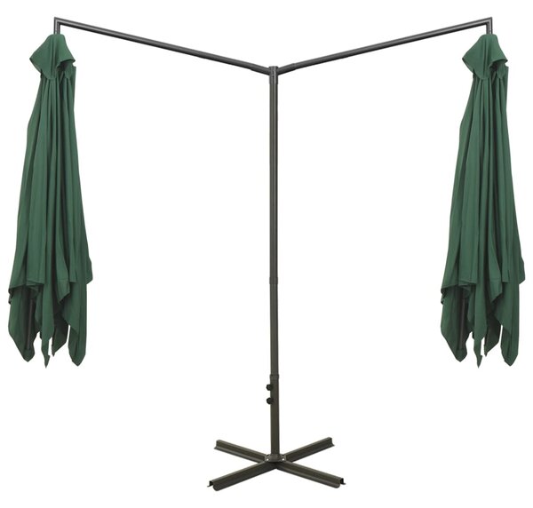 Dvostruki vrtni suncobran s čeličnim stupom zeleni 600 x 300 cm - Zelena / N/A