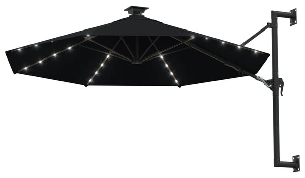 Zidni vrtni suncobran s LED svjetlima 300 cm crni - Crna / N/A