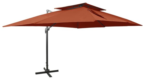 Konzolni vrtni suncobran s dvostrukim vrhom od terakote 400x300 cm - Smeđa / 300 x 400 cm