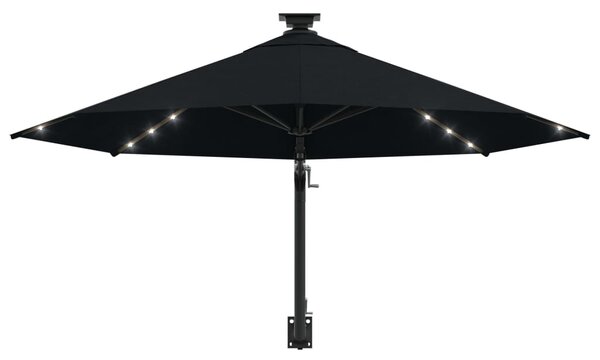 Zidni vrtni suncobran s LED svjetlima 300 cm crni - Crna / N/A