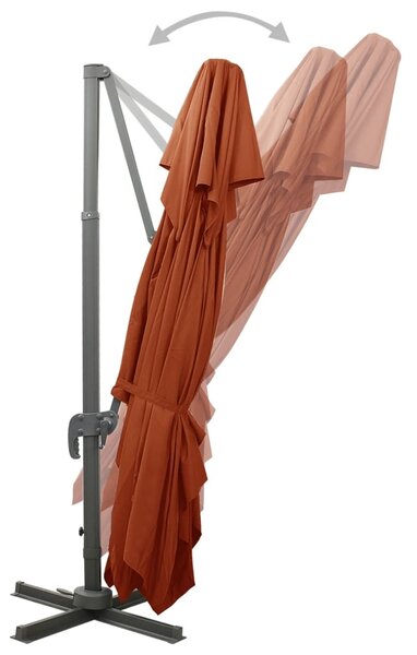 Konzolni vrtni suncobran s dvostrukim vrhom od terakote 400x300 cm - Smeđa / 300 x 400 cm