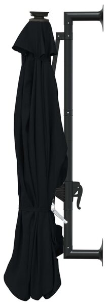 Zidni vrtni suncobran s LED svjetlima 300 cm crni - Crna / N/A
