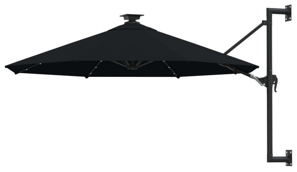 Zidni vrtni suncobran s LED svjetlima 300 cm crni - Crna / N/A