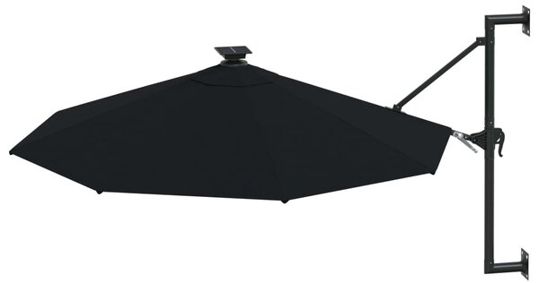 Zidni vrtni suncobran s LED svjetlima 300 cm crni - Crna / N/A