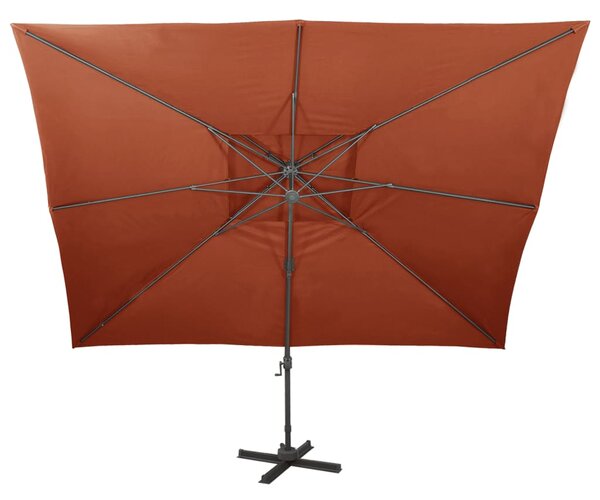 Konzolni vrtni suncobran s dvostrukim vrhom od terakote 400x300 cm - Smeđa / 300 x 400 cm