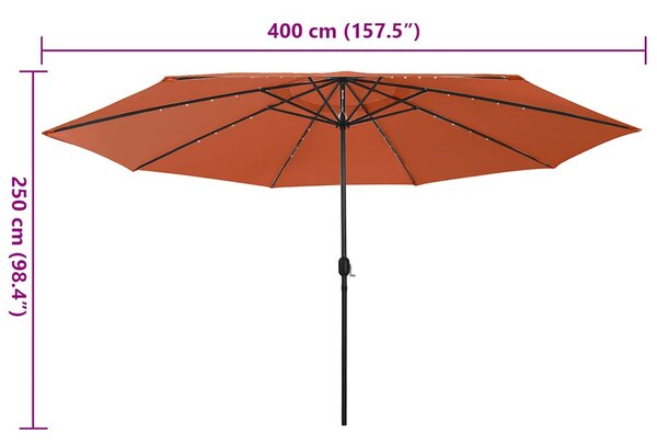 Vrtni suncobran s LED svjetlima 400 cm terakota - Smeđa / N/A