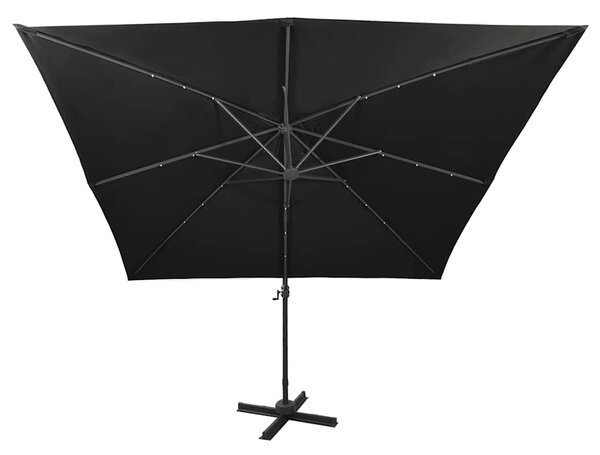 Konzolni vrtni suncobran sa stupom i LED svjetlima 300 cm crni - Crna / N/A