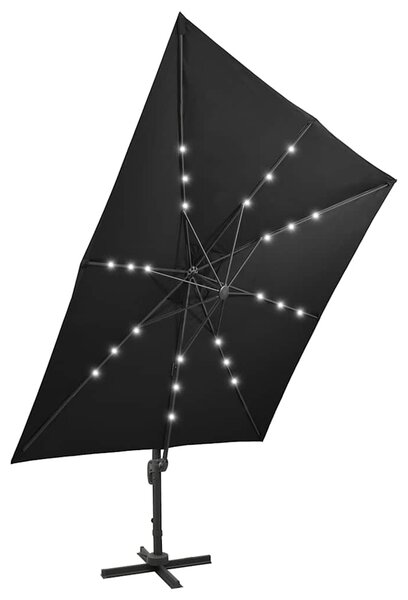 Konzolni vrtni suncobran sa stupom i LED svjetlima 300 cm crni - Crna / N/A