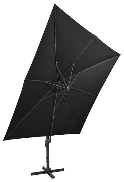 Konzolni vrtni suncobran sa stupom i LED svjetlima 300 cm crni - Crna / N/A