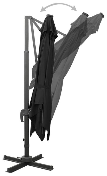 Konzolni vrtni suncobran sa stupom i LED svjetlima 300 cm crni - Crna / N/A