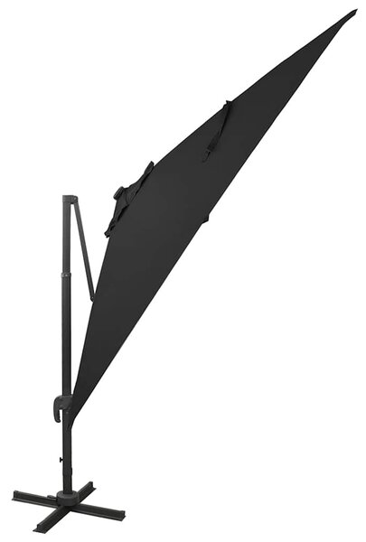 Konzolni vrtni suncobran sa stupom i LED svjetlima 300 cm crni - Crna / N/A