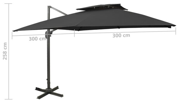 Konzolni vrtni suncobran s dvostrukim vrhom 300 x 300 cm crni - Crna / 300 x 300 cm