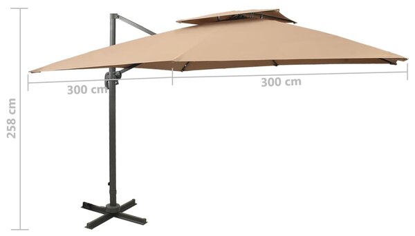 Konzolni vrtni suncobran s dvostrukim vrhom 300x300 cm taupe - Tupe / 300 x 300 cm