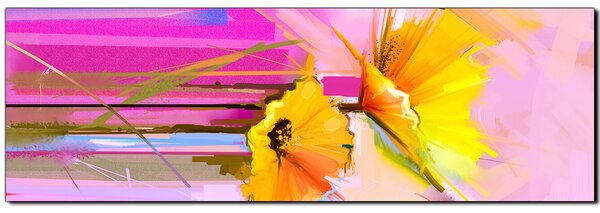 Slika na platnu - Apstraktna slika, reprodukcija proljetnog cvijeća - panorama 5269A (105x35 cm)