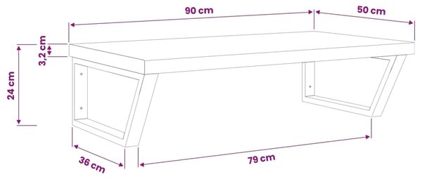 Polica za Lavabo - Umivaonik s prirodnim rubom montirana na zid - Prirodna i crna 40 x 50 x 24 cm Četvrtasto