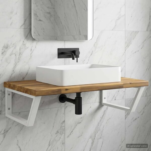 Polica za Lavabo - Umivaonik s prirodnim rubom montirana na zid Bijela - Bjeljenje 90 x 50 x 24 cm Četvrtasto