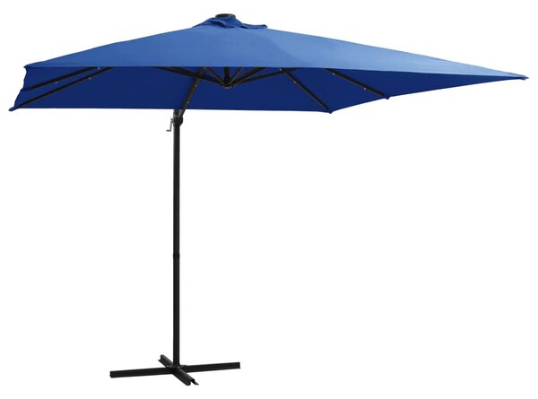 Konzolni vrtni suncobran s čeličnim stupom LED 250x250cm azurni - Plava / 250 x 250 cm