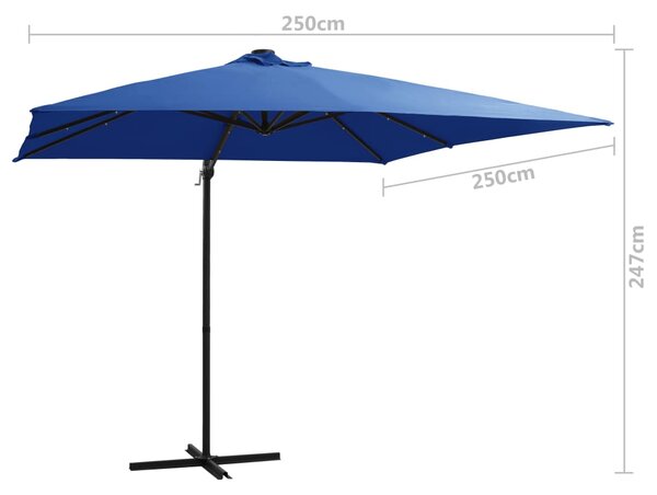 Konzolni vrtni suncobran s čeličnim stupom LED 250x250cm azurni - Plava / 250 x 250 cm
