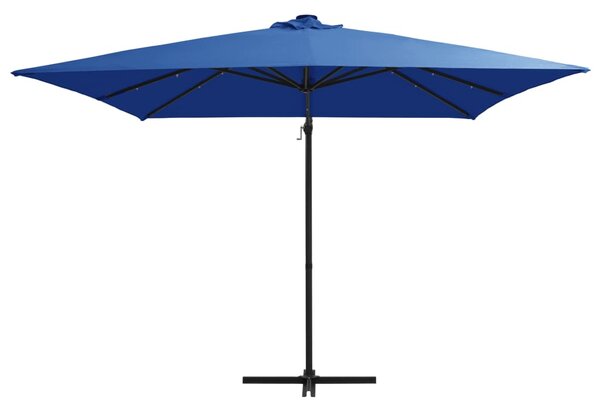 Konzolni vrtni suncobran s čeličnim stupom LED 250x250cm azurni - Plava / 250 x 250 cm