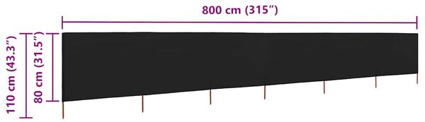 Vjetrobran sa 6 panela od tkanine 800 x 80 cm crni - Crna / 800 x 80 cm