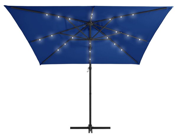 Konzolni vrtni suncobran s čeličnim stupom LED 250x250cm azurni - Plava / 250 x 250 cm