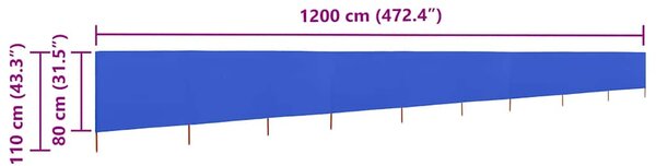 Vjetrobran s 9 panela od tkanine 1200 x 80 cm azurno plavi - Plava / 1200 x 80 cm