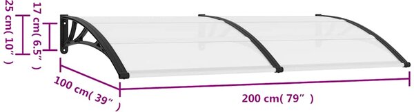 Nadstrešnica za vrata crna 200 x 100 cm PC - Crna / 200 x 100 cm