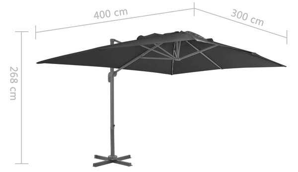 Konzolni vrtni suncobran s aluminijskom šipkom 400x300 cm antracit boje - Antracitno siva / 400 x 300 cm