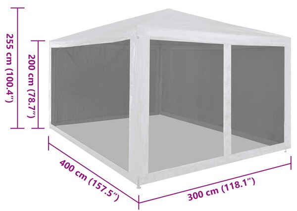 Šator za zabave s 4 mrežasta bočna zida 4 x 3 m - Bijela / 3 x 4 m