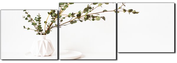 Slika na platnu - Grana eukaliptusa u bijeloj vazi na bijeloj pozadini - panorama 5272E (90x30 cm)