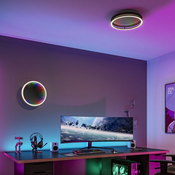 Paulmann Spaceglow One LED stropna svjetiljka, crna, Ø39 cm, RGBW, prigušiva, Crno, Područje hodnika, Plastika